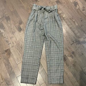 H&M paper bag waist plaid pants size 6